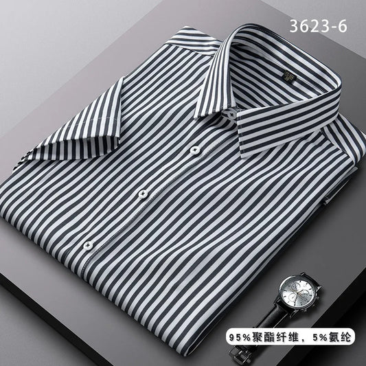 Chemise Homme Manches Courtes — Rayée, Sans Repassage, Coupe Slim Été